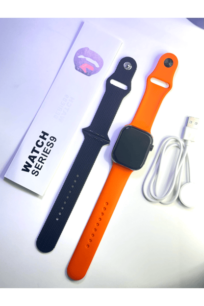 Watch Series 9 45mm with BLACK AND ORANGE STRAP