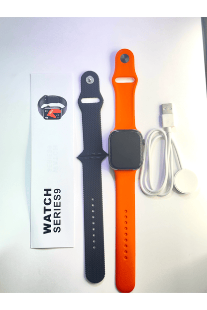 Watch Series 9 45mm with BLACK AND ORANGE STRAP