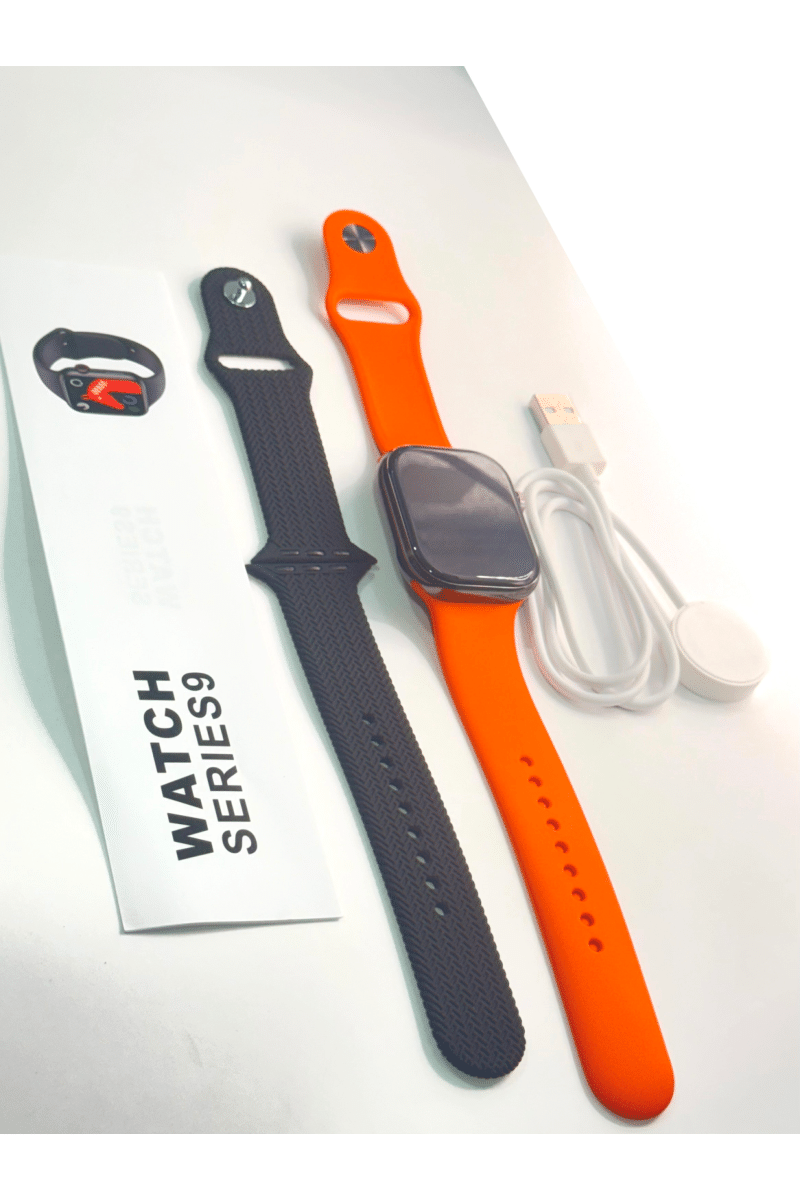 Watch Series 9 45mm with BLACK AND ORANGE STRAP