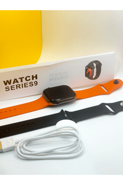 Watch Series 9 45mm with BLACK AND ORANGE STRAP