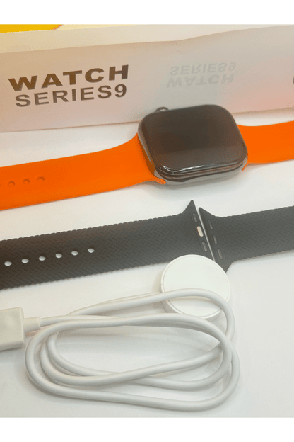 Watch Series 9 45mm with BLACK AND ORANGE STRAP