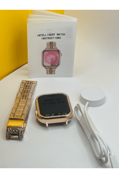 SMARTWATCH Golden & Pink strap ,hd display Smartwatch  (Gold Strap, Free Size)